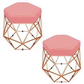 Kit 02 Puffs Banco Aramado Hexagonal Base Eiffel Bronze Rosê