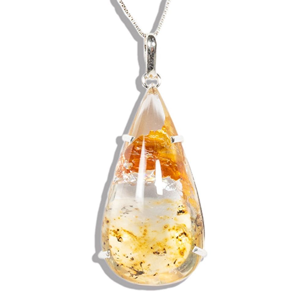 Colar Hematoide Com Dendrita 39mm Gota na Garra Prata 950