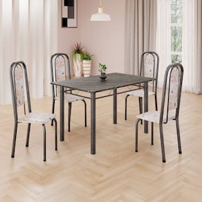 Conjunto de Mesa Retangular a 120x75cm Tampo Ardósia Indiano 4 Cadeiras Lavínea Botanic Bege / Mart Prata