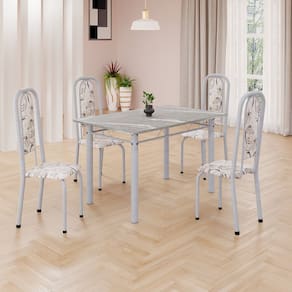 Conjunto de Mesa Retangular 120x75cm Tampo Granito Topázio 4 Cadeiras Lavínea Arabesco/ Mart Pérola