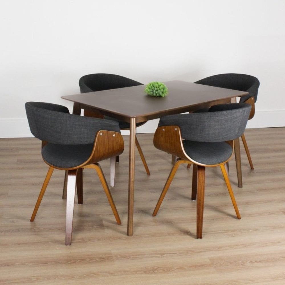 Conjunto Sala de Jantar Mesa Finlândia Nogueira 120x75cm com 4 Cadeiras Betina Linho Grafite