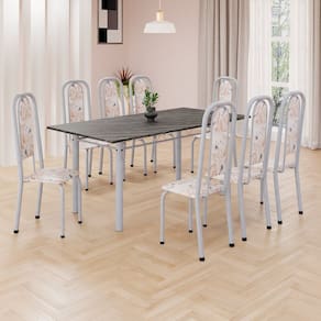 Conjunto de Mesa Retangular 180x75cm Tampo Ardósia Indiana 8 Cadeiras Lavínea Botanic Bege / Mart Pérola