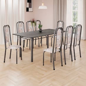 Conjunto de Mesa Retangular 180x75cm Tampo Ardósia Indiana 8 Cadeiras Lavínea Botanic Bege / Mart Prata