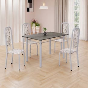 Conjunto de Mesa Retangular 120x75cm Tampo Ardósia Indiano 4 Cadeiras Lavínea Arabesco/ Mart Pérola