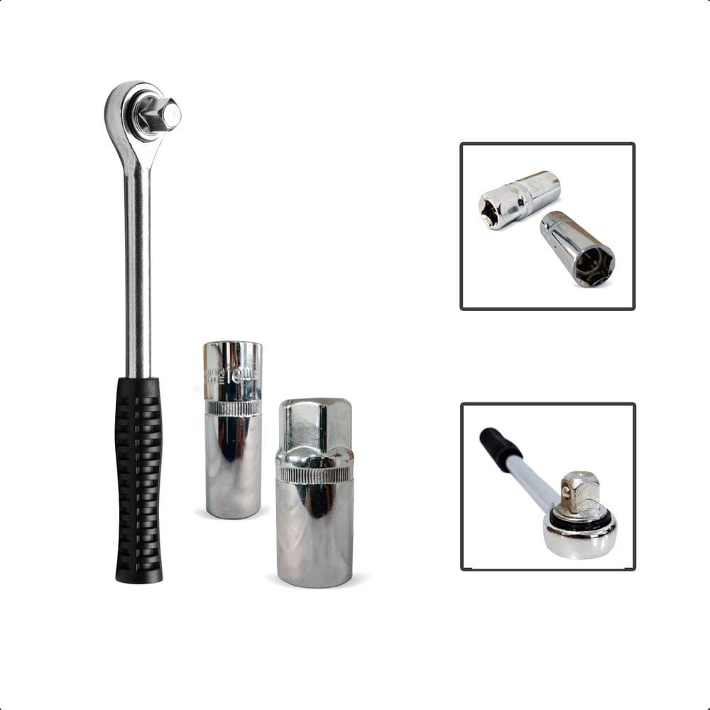 Chave Catraca 1/2 Emborrachado + 2 Soquetes Velas 16 e 21mm