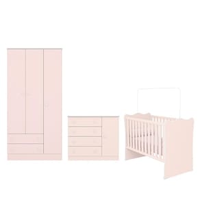 Dormitório Infantil Doce Sonho 3 Portas, Cômoda 1 Porta e Berço - Qmovi