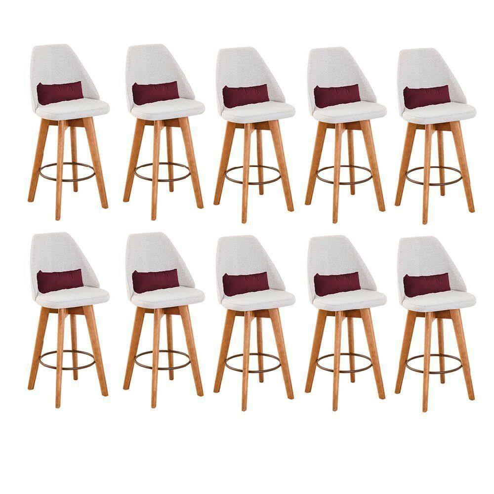 Kit 10 Banquetas Bege Claro E Almofada Sintético Bordô