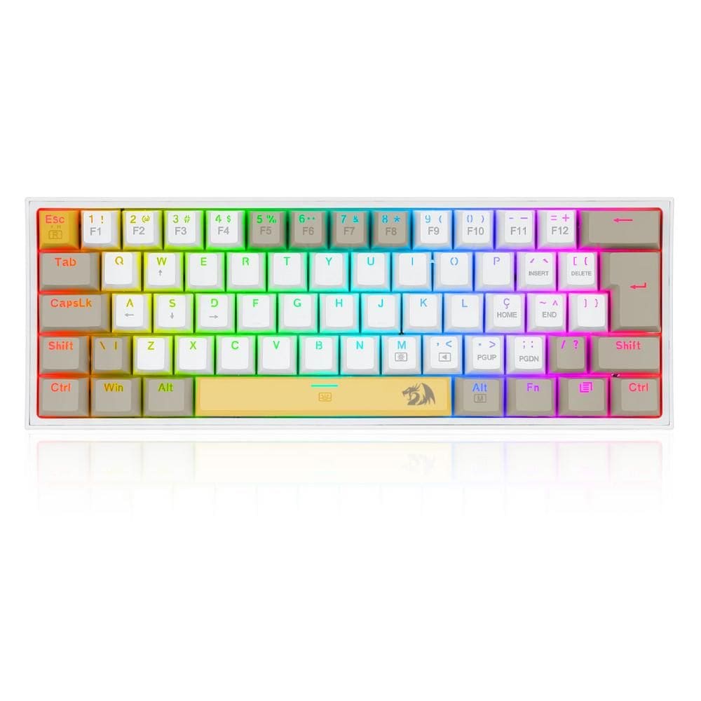 Teclado Mecânico Gamer Redragon Fizz Daylight - ABNT2 - RGB - Switch Marrom - K617RGB-YL-WT-GY
