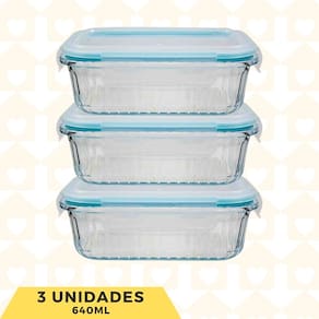 Kit 3 Pote Vidro Hemértico 640ML 4 Travas Vidro Resistente