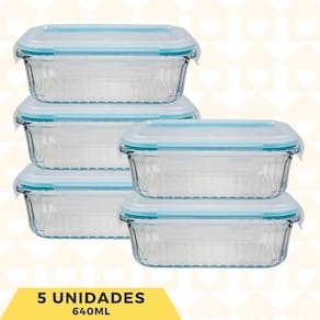 Kit 5 Pote Vidro Hemértico 640ML 4 Travas Vidro Resistente