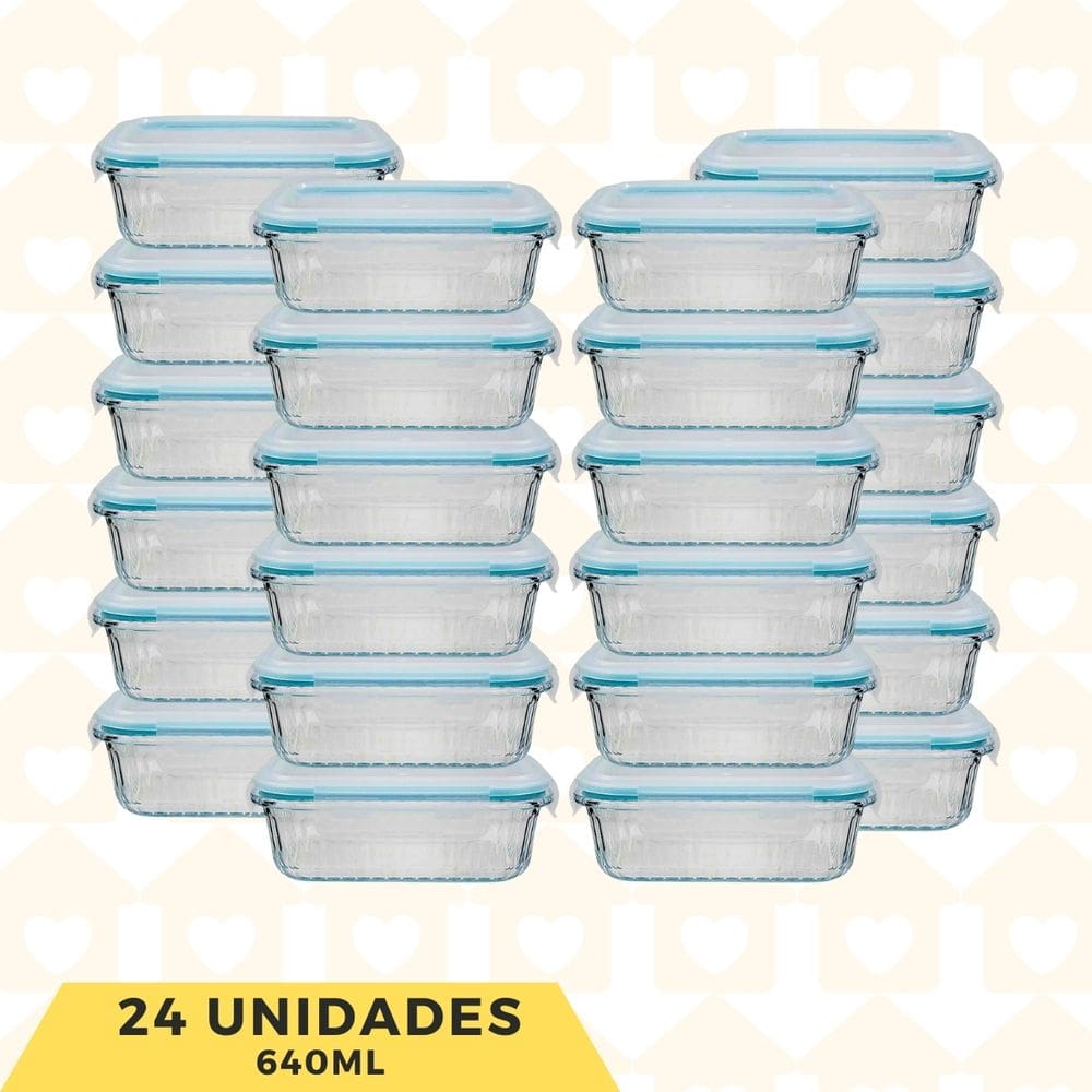 Jg 24 Pote 100% Herméticos Premium 640ML Vidro Retangular Fit