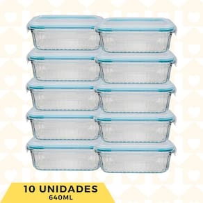 Kit 10 Pote Vidro Hemértico 640ML 4 Travas Vidro Resistente