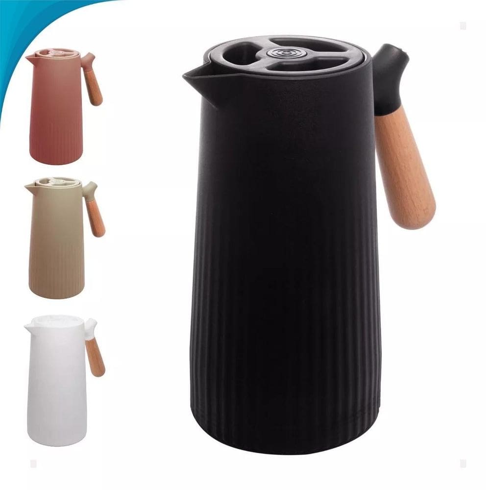 Recipiente Térmico Para Café E Chá Com Cabo De Madeira Azul