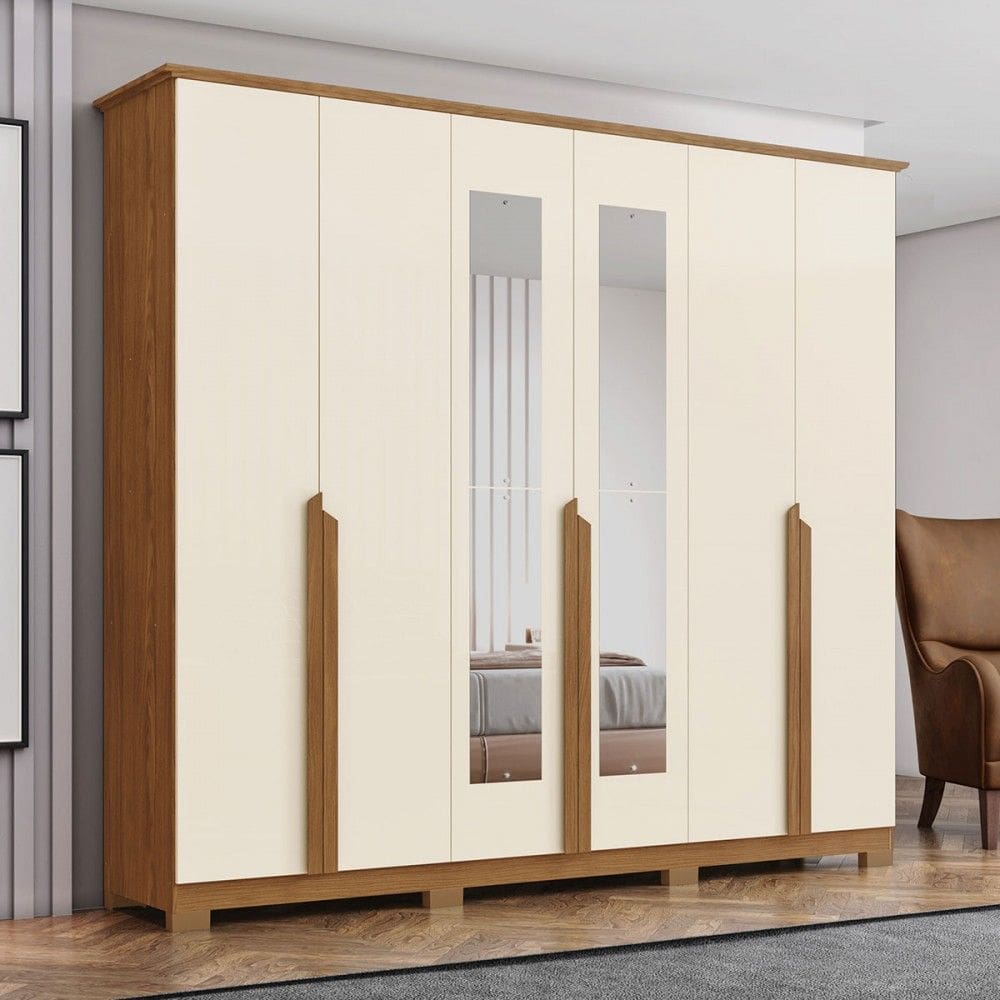 Guarda-Roupa Casal Andréas 6 Portas 6 Gavetas Nature/Off White - Henn