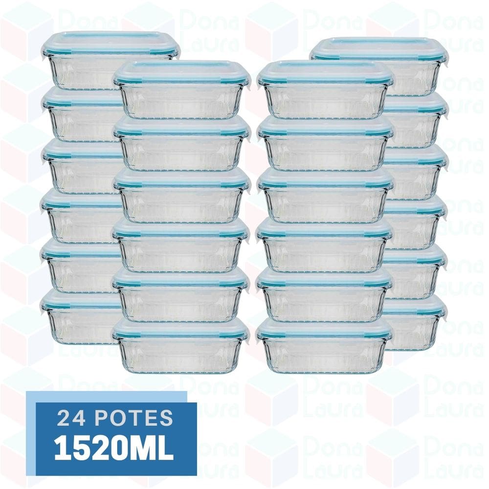 24 Potes Vidro Ondulado Retangular Vidro Lancheira 1520ml