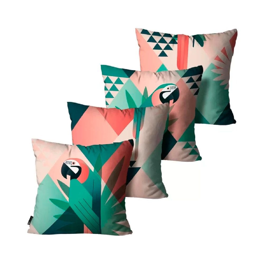 Kit 4 Capas para Almofadas Mdecore Arara Coloridas 45x45