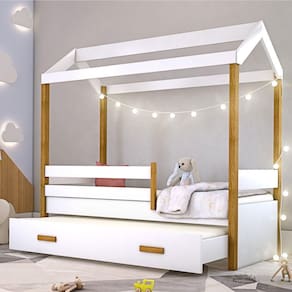Cama Montessori Cabana Com Auxiliar E Cordão Led