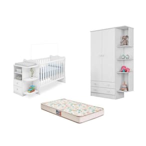 Berço Cômoda Colch.Guarda Roupa inf. Nicho Branco-Fdecor