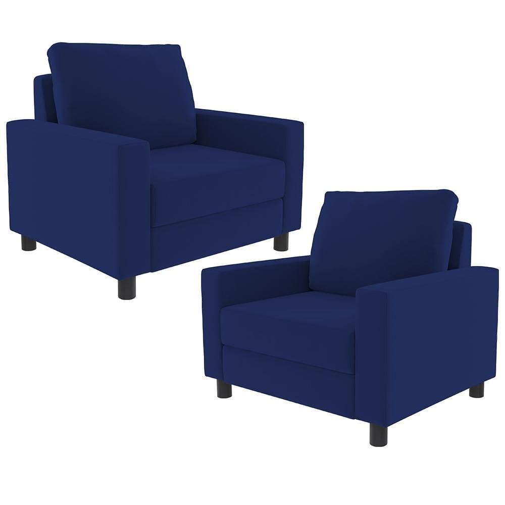 Kit 02 Poltronas Malta L02 Suede Azul Marinho