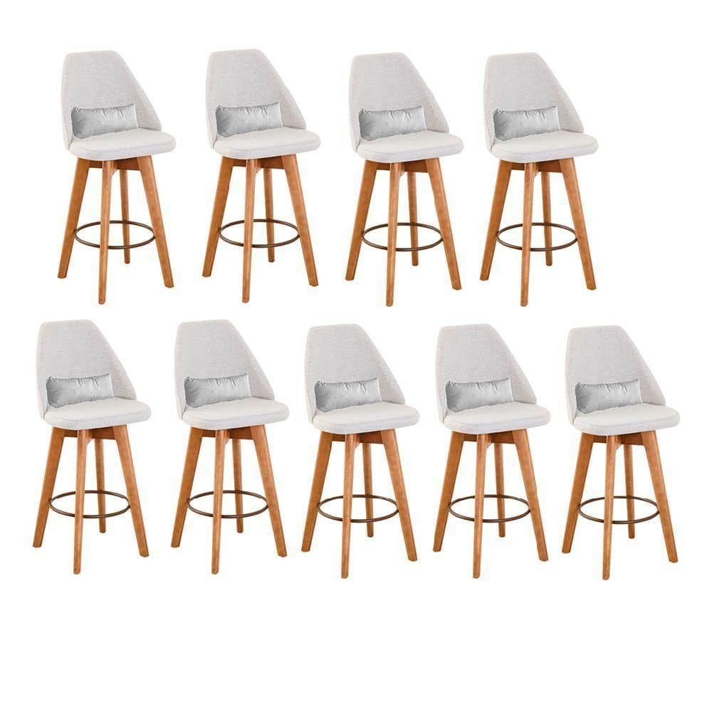 Kit 09 Banquetas Bege Claro E Almofada Sintético Branco