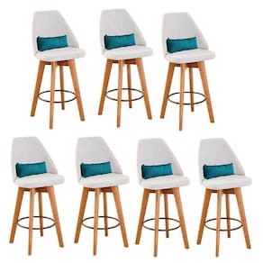 Kit 07 Banquetas Linho Bege E Almofada Azul Turquesa