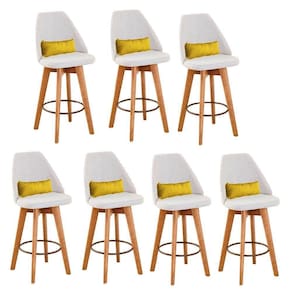 Kit 07 Banquetas Bege Claro E Almofada Corino Amarelo