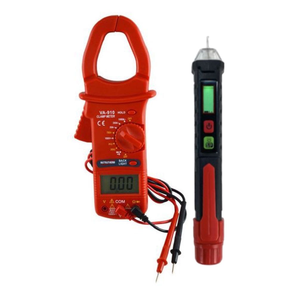 Kit Alicate Amperímetro Digital Tensão Corrente Diodo Continuidade Va-910 Fasímetro Trifásico Spi-400 Portátil