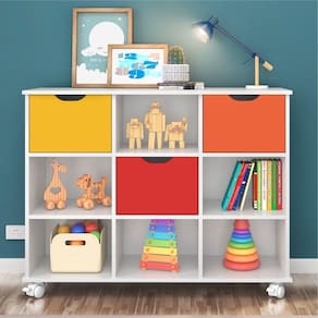 Estante Nicho Com Rodízios Branco Com 3 Gavetas Coloridas