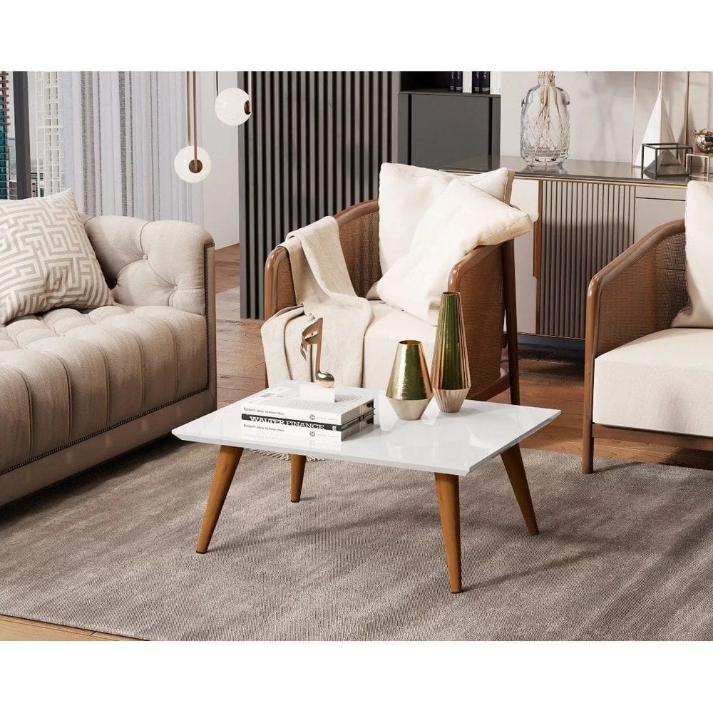 Mesa de Centro Retangular Branco Brilhante para Sala de Estar em Mdf