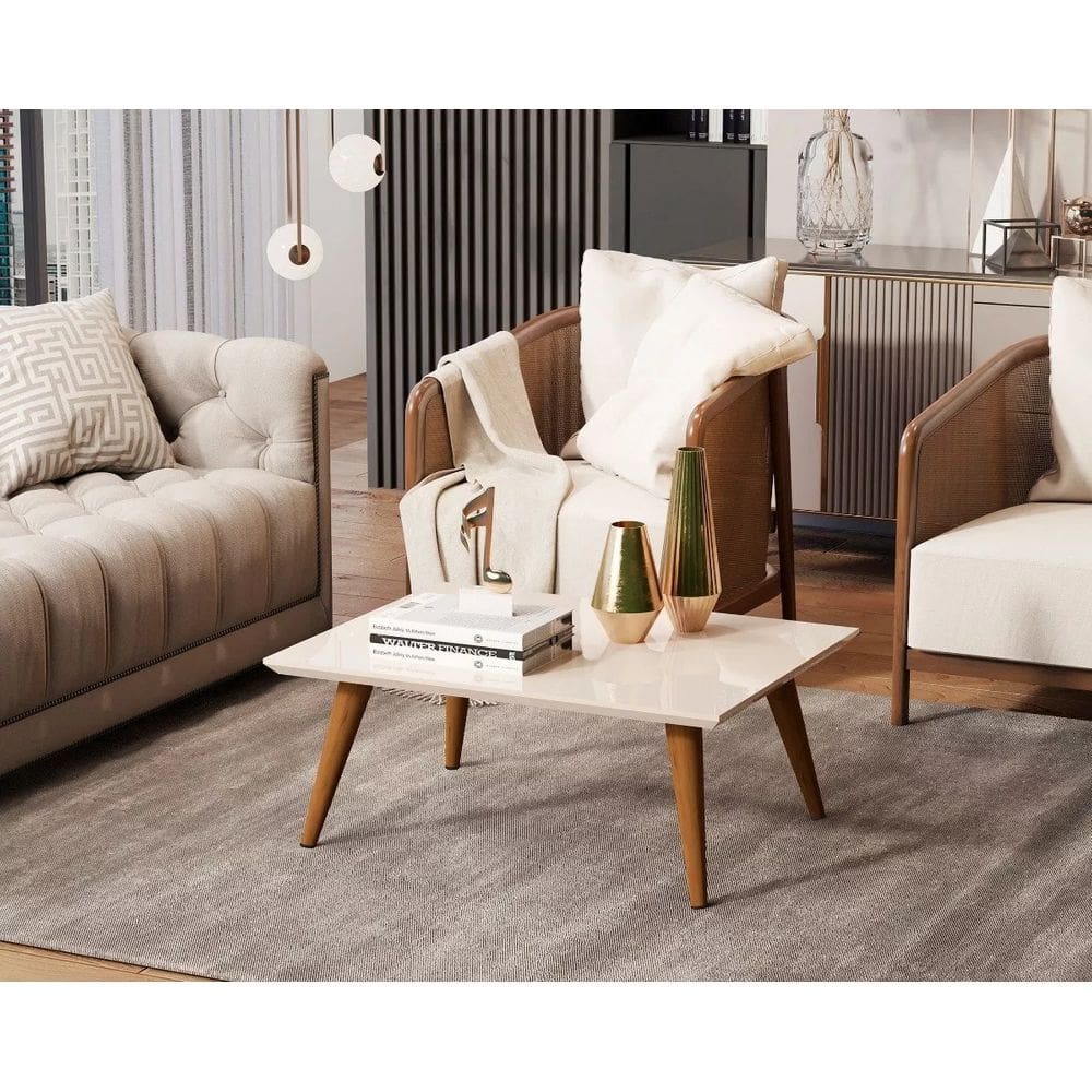 Mesa de Centro Retangular Off White para Sala de Estar em Mdf