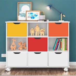 Estante Nicho Com Rodízios Branco Gavetas Coloridas E Brancas