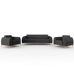 Kit Sofá 3 Lugares 180Cm Com 2 Poltronas Cinza Escuro C-416