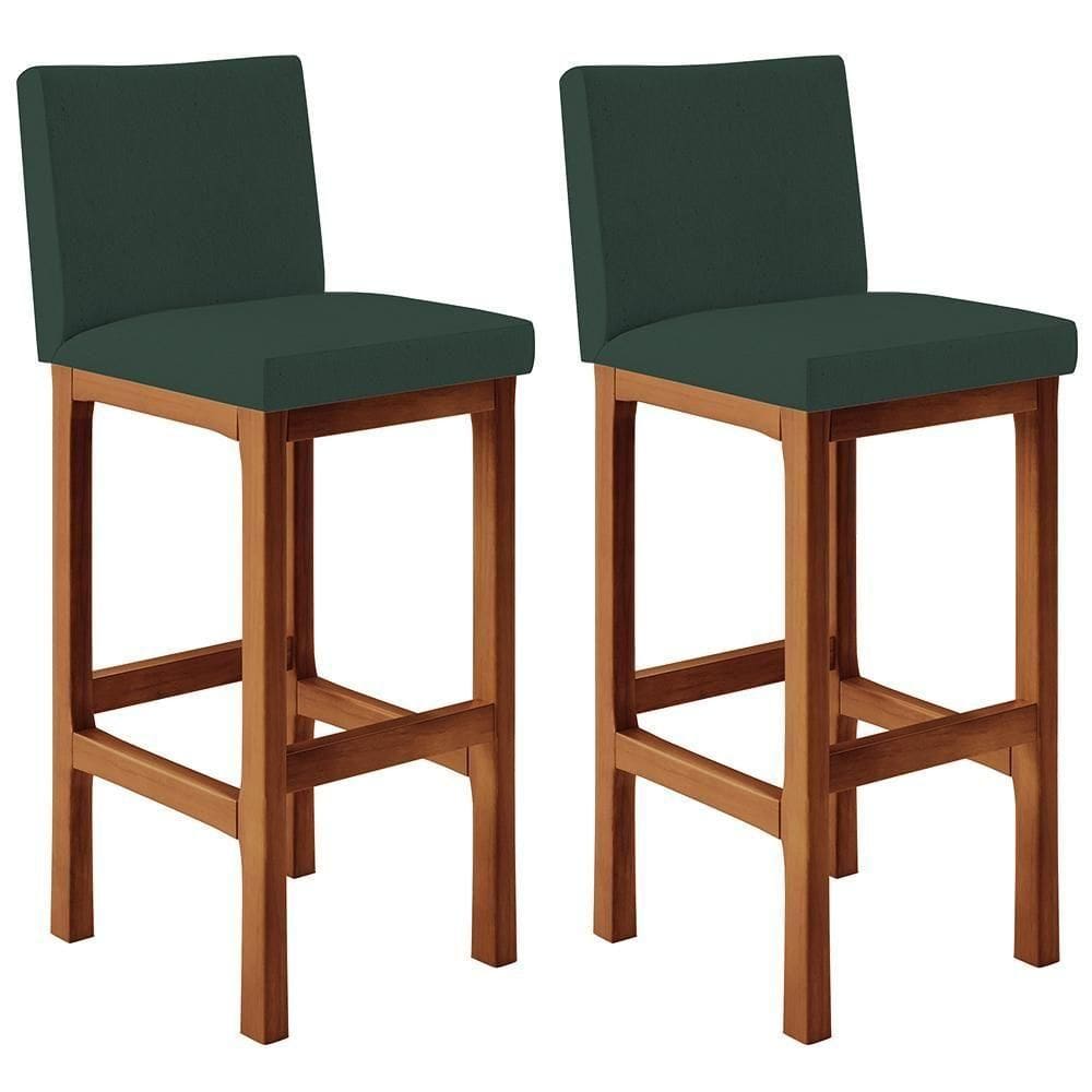 Kit 02 Banquetas Altas Alya Linho Verde Musgo