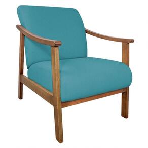 Poltrona Liz Base Madeira Suede Azul Turquesa