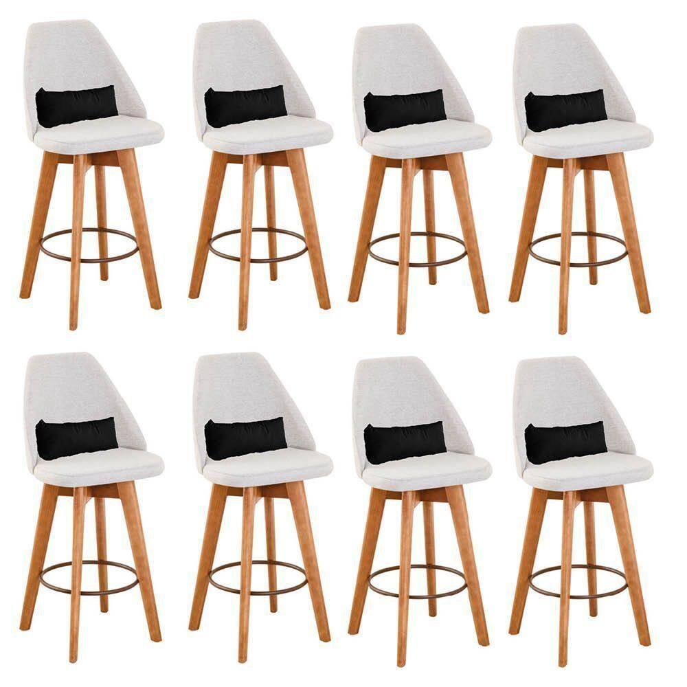 Kit 08 Banquetas Bege Claro E Almofada Suede Preto