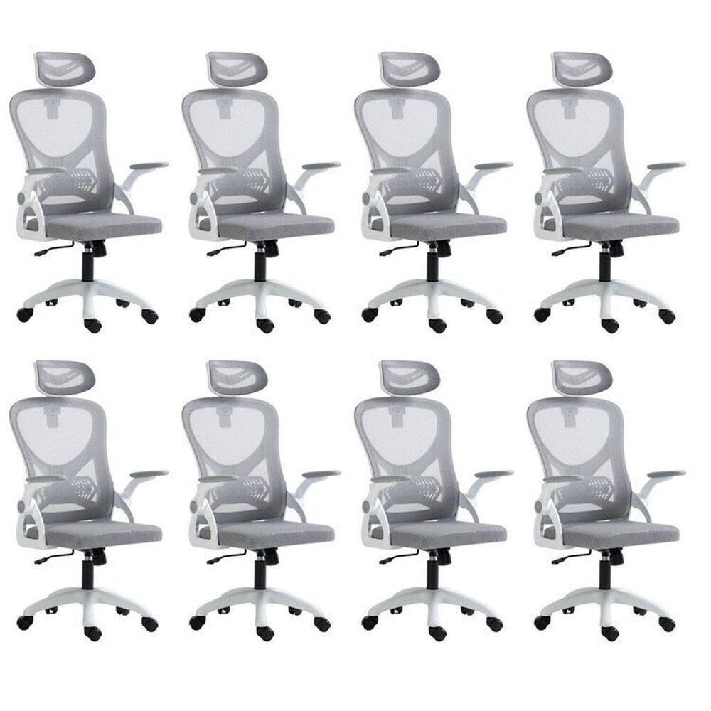 Kit 8 Cadeiras para Escritório Presidente Office Columbus com Tela Mesh Branco/Cinza