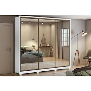 Guarda Roupa Casal 3 Portas de Correr e 6 Gavetas c/ Espelhos e Pés Spazio Branco - Lopas