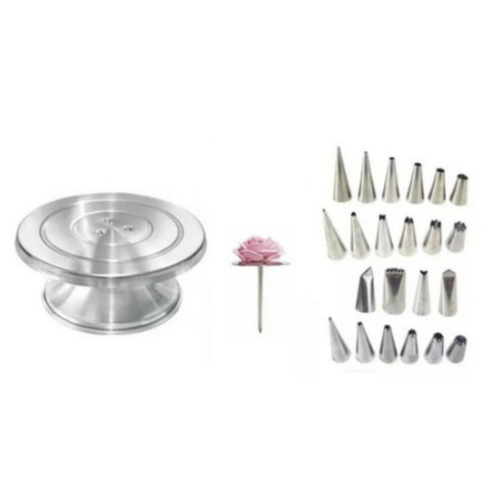 Bailarina P/ Decorar Bolo 30cm + Jogo Bico 25 Pçs + Suporte Rosas
