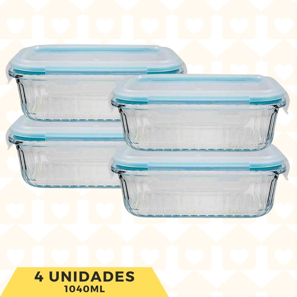 Potes Hermetico 1040ml Termico Luminoso Canelado Fitness 4Un