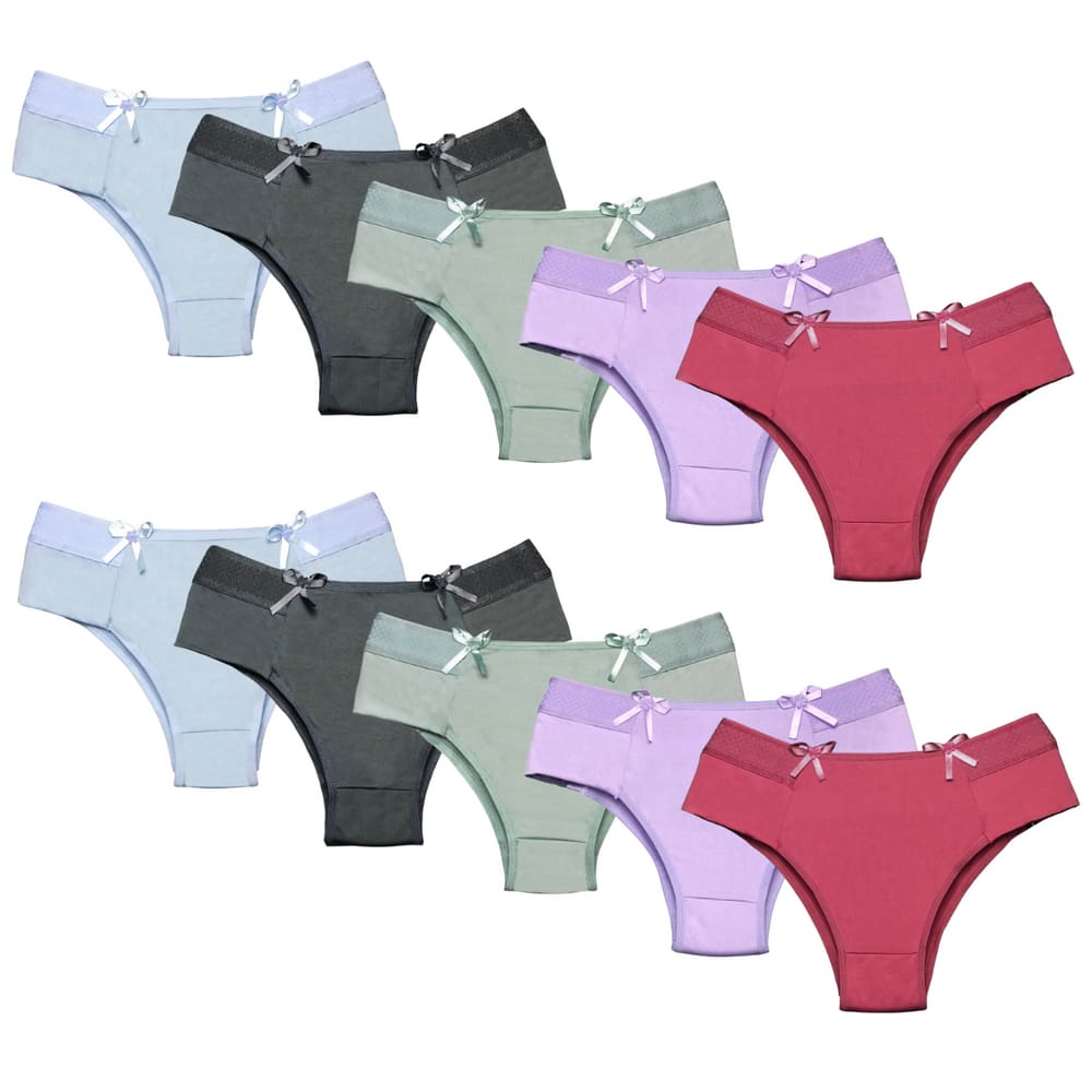 KIT 10 Calcinhas Lingerie Pala Dupla Lateral Larga Cintura Alta Microfibra Conforto