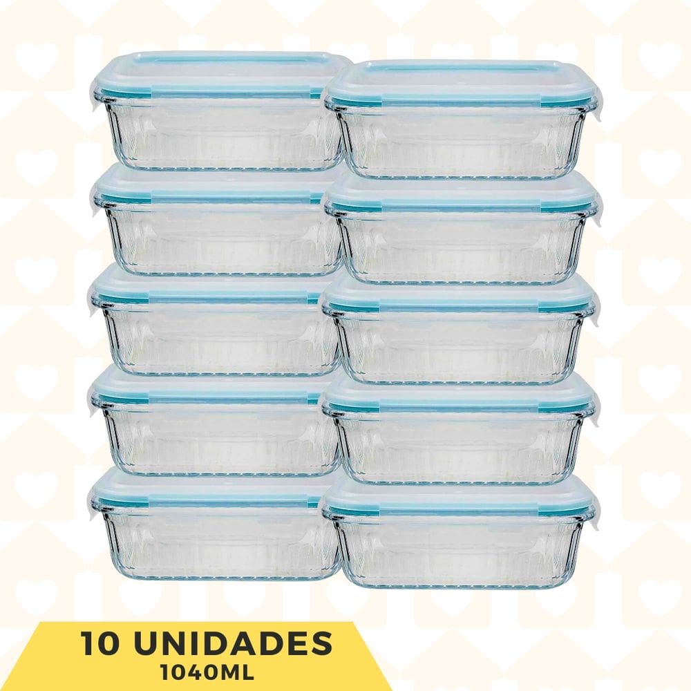 10 Pote Canelado 1040ml Vidro Termico Hermetico Transparente