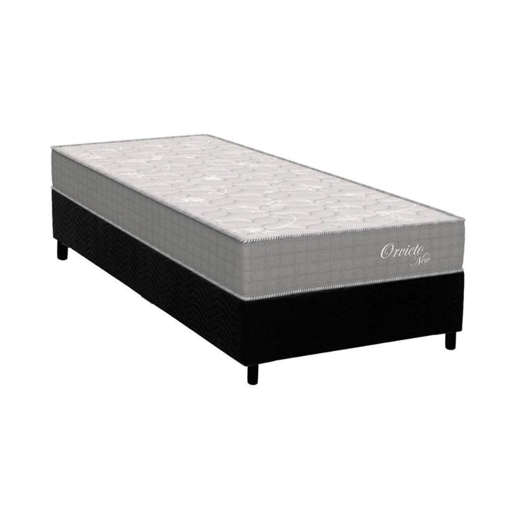 Cama Box Solteiro: Colchão Molas MasterPocket Ensacadas Orthoflex Orvieto Unic Face + Base CRC Suede Black(88x188)