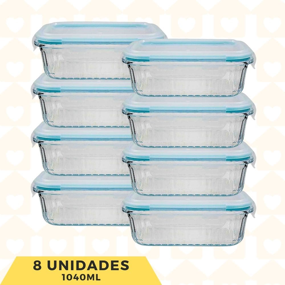 6 Potes Canelado 1040ml Vidro Termico Hermetico Transparente