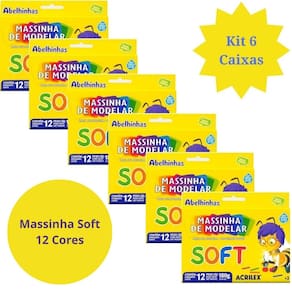 Kit com 6 Massinha de Modelar Soft 12 Cores - Massa Acrilex