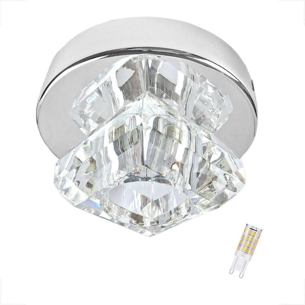 Spot Cristal Sobrepor Plafon Prateado Lavabo Bet47 + Led