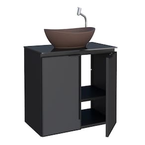 Kit com 2 Gabinetes Para Banheiro Em Aço 2 Portas Com Tampo De Vidro E Porta De Vidro Sem Cuba Umbu Preto