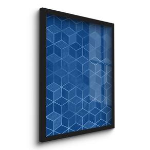 Quadro Decorativo Geométrico Azul Sala 45X33 C/Vidro