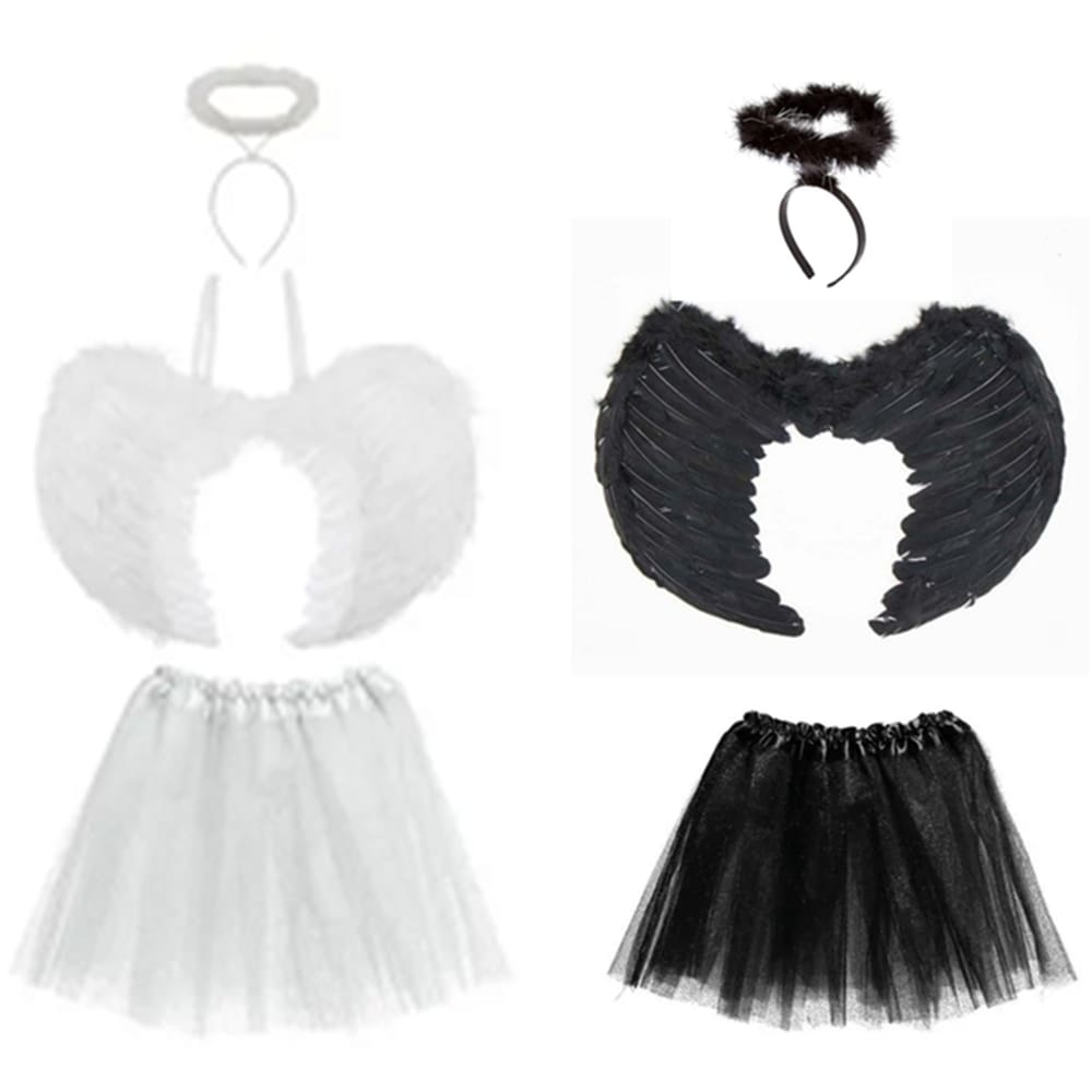 Asa de Anjo Aureola Saia Infantil Branco ou Preto Fantasias