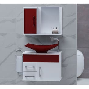 Kit com 2 Gabinetes para Banheiro com Cuba e Espelheira Turin Vinho