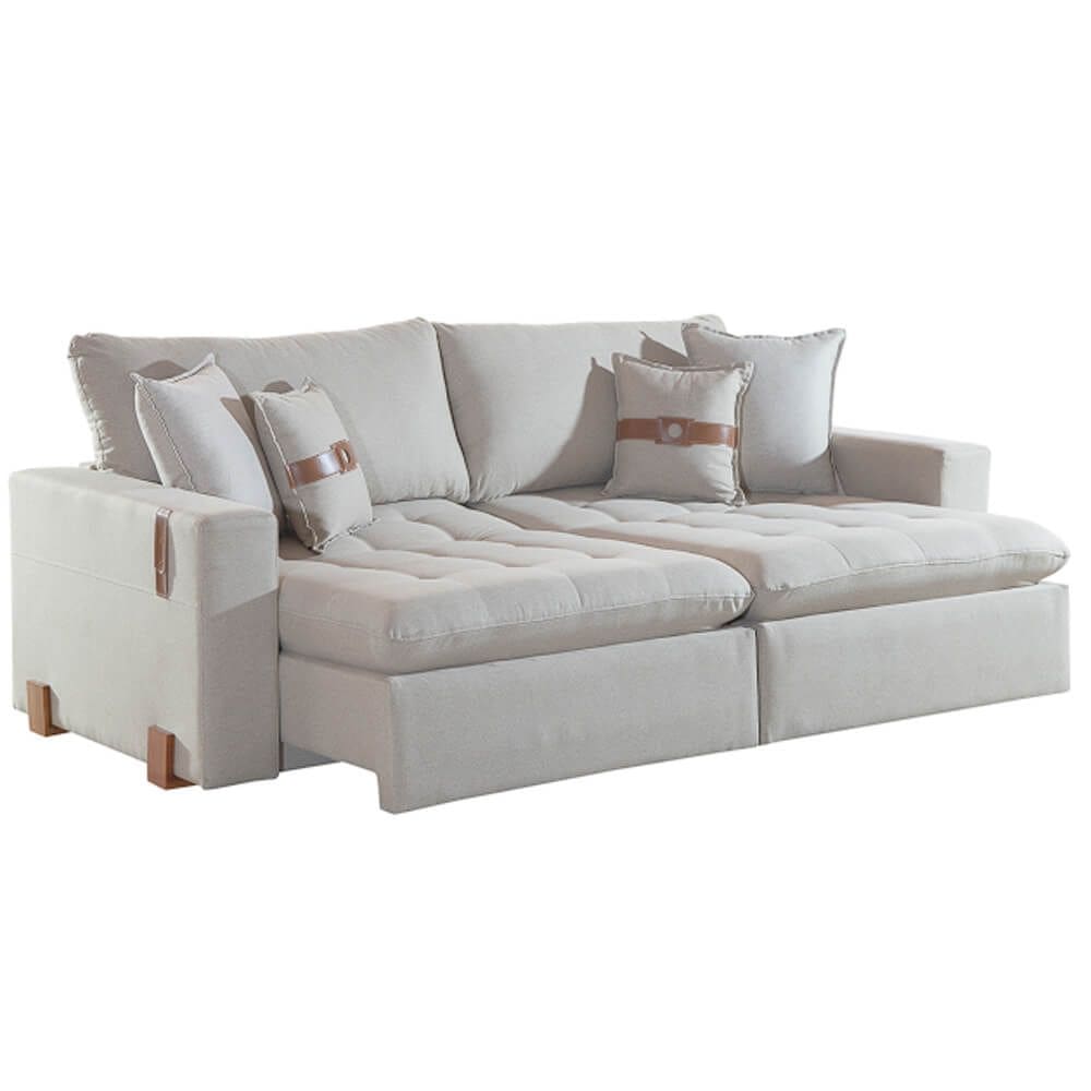 Sofá Cama Zeus 4 Lugares Retrátil e Reclinável 240cm Tecido Linho Innove Cor Marfim
